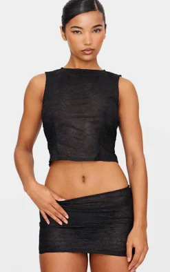 Black Lace Fitted Sleeveless Long Line Top