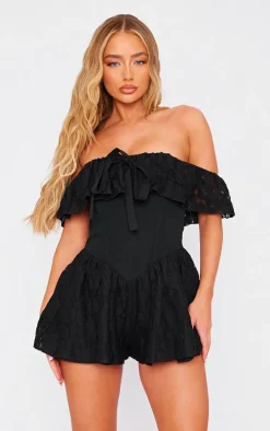 Black Lace Floaty Corset Romper