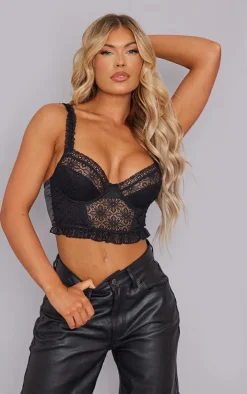 Black Lace Hook And Eye Detail Crop Corset