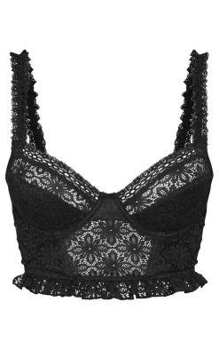Black Lace Hook And Eye Detail Crop Corset