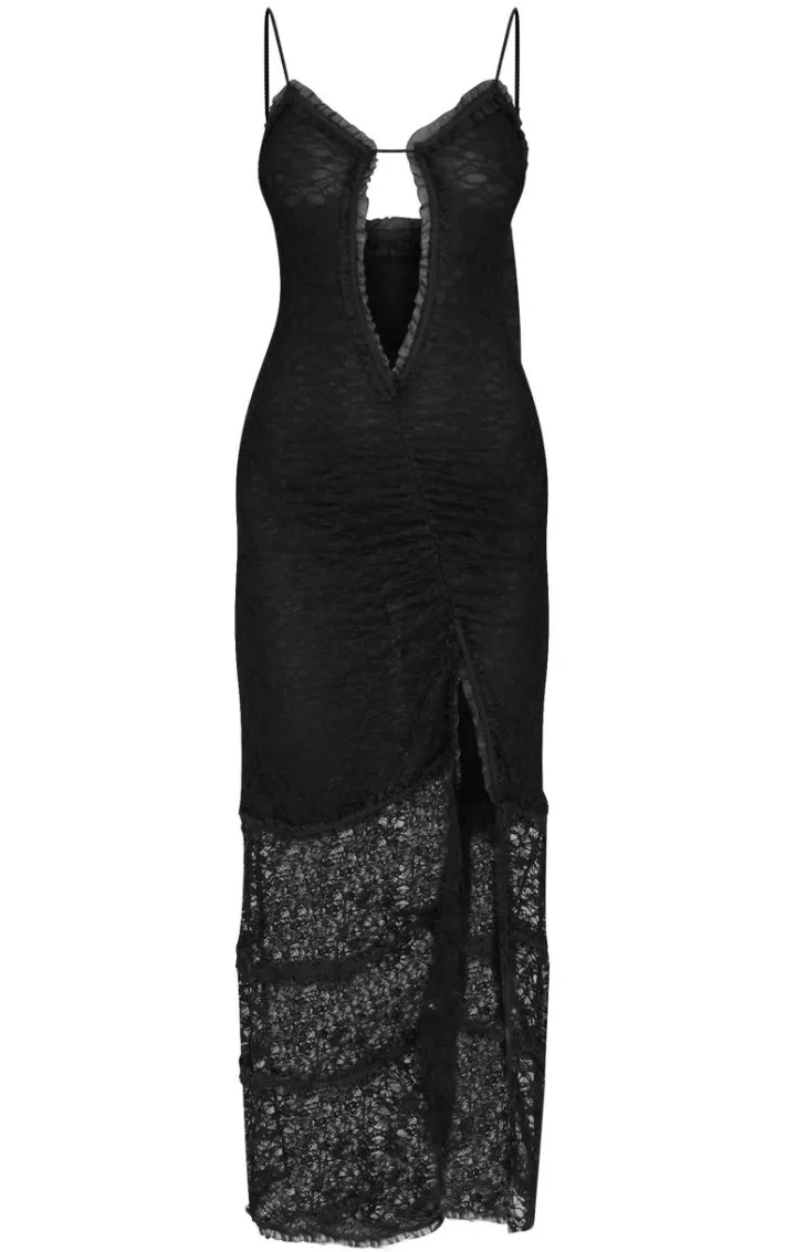 Black Lace Mesh Cut Out Maxi Dress