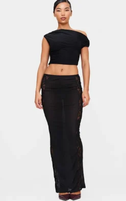 Black Lace Panel Detail Maxi Skirt