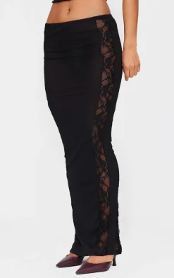 Black Lace Panel Detail Maxi Skirt