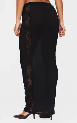 Black Lace Panel Detail Maxi Skirt