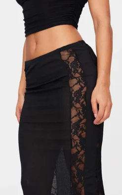 Black Lace Panel Detail Maxi Skirt
