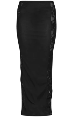 Black Lace Panel Detail Maxi Skirt
