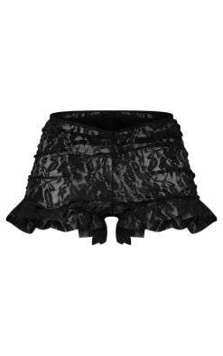 Black Lace Ruched Front Hot Pants