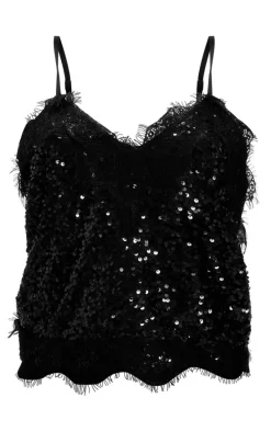 Black Lace Sequin Mix Cami Top