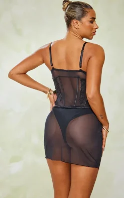 Black Lace Sheer Underwired Strappy Bodycon Dress