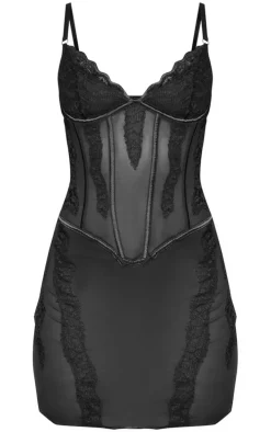 Black Lace Sheer Underwired Strappy Bodycon Dress