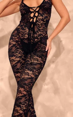 Black Lace Strappy Lace Up Jumpsuit