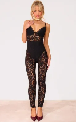 Black Lace Underwired Corset Strappy Jumpsuit