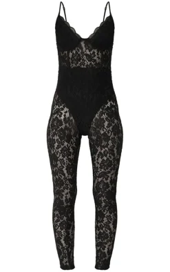Black Lace Underwired Corset Strappy Jumpsuit