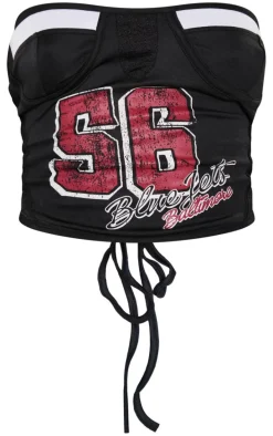 Black Lace Up Back Sport Printed Corset