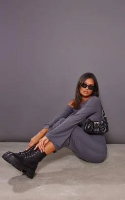 Black Lace Up Chunky Sole Combat Boots