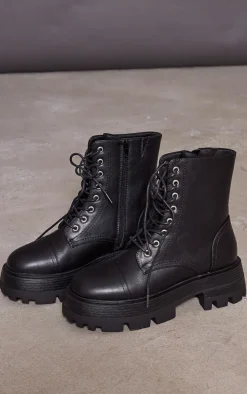 Black Lace Up Chunky Sole Combat Boots