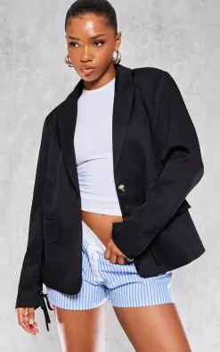 Black Lace Up Sleeve Blazer