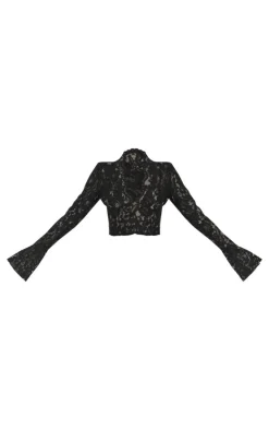 Black Lace V Neck Backless Long Top