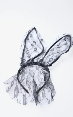 Black Lace Veil Bunny Ears