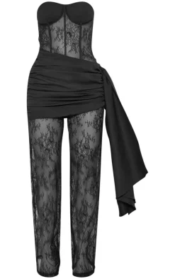 Black Lace Wrap Tie Bandeau Jumpsuit