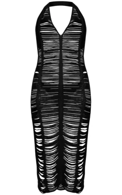 Black Laddered Plunge Maxi Beach Dress