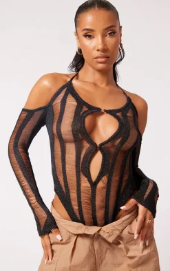 Black Laddering Knit Ring Detail Bodysuit