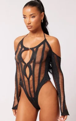 Black Laddering Knit Ring Detail Bodysuit