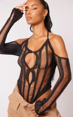 Black Laddering Knit Ring Detail Bodysuit