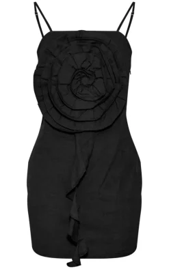 Black Large Floral Bodycon Dress