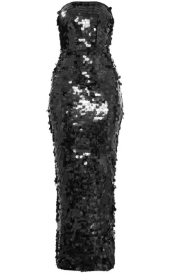 Black Large Sequin Bandeau Maxi Dress