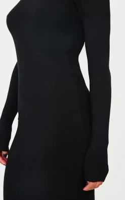 Black Light Rib Knit Long Sleeve Maxi Dress