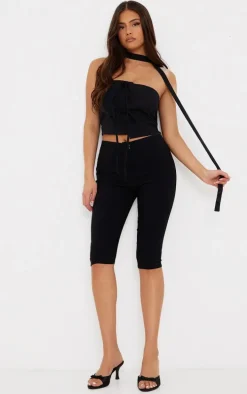 Black Linen Bow Front Scarf Bandeau Top