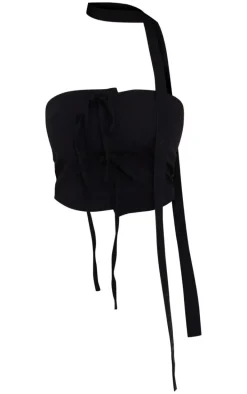 Black Linen Bow Front Scarf Bandeau Top