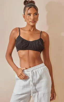 Black Linen Feel Pleated Bralet