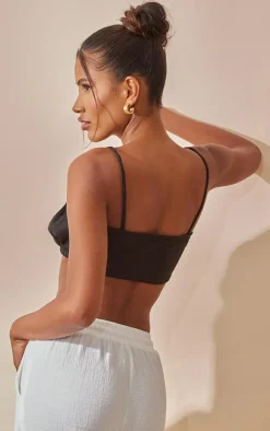 Black Linen Feel Pleated Bralet