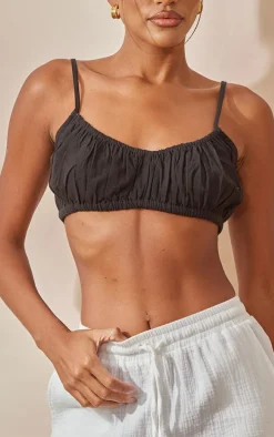 Black Linen Feel Pleated Bralet