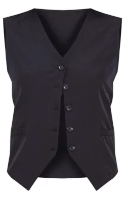 Black Linen Look Contrast Button Oversized Vest