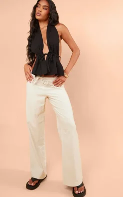 Black Linen Look Halterneck Backless Top