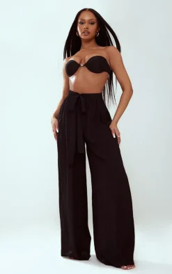 Black Linen Look Palazzo Beach Pants
