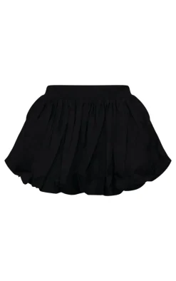 Black Linen Look Puff Ball Mini Skirt