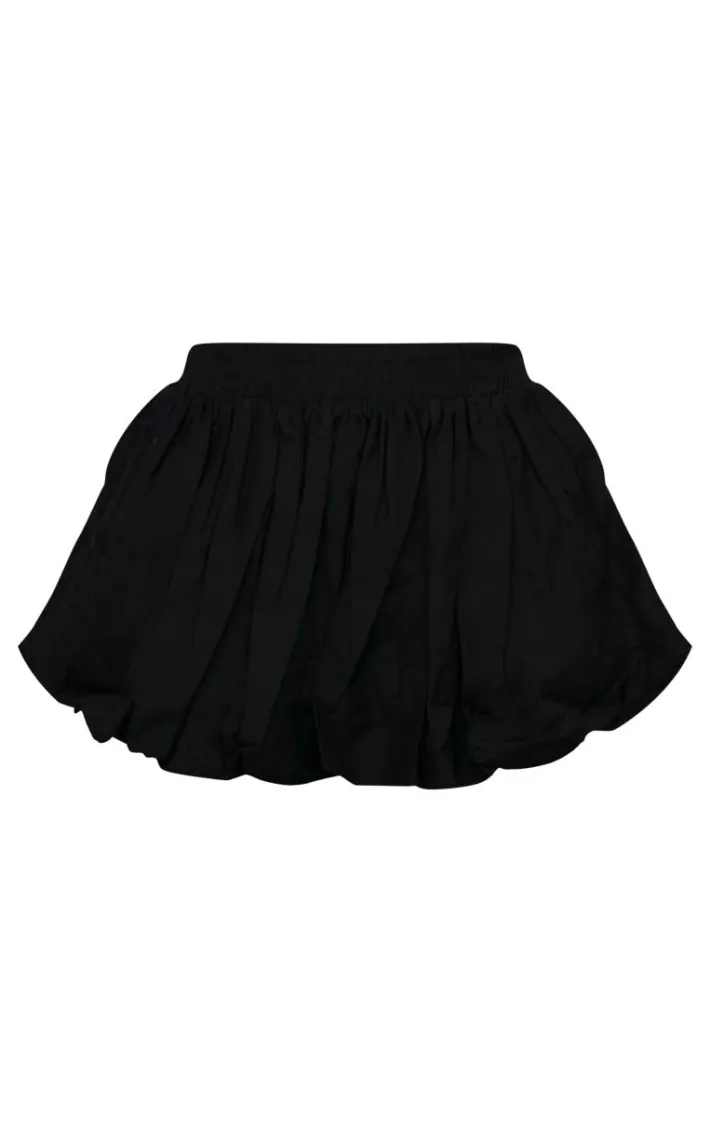 Black Linen Look Puff Ball Mini Skirt