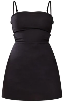 Black Linen Look Strap Side Bodycon Dress