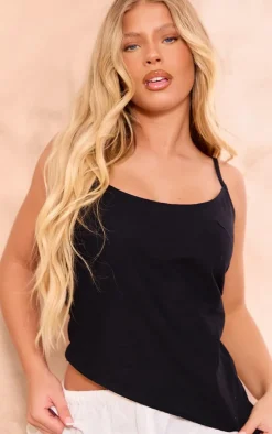 Black Linen Strappy Asymmetric Cami Top