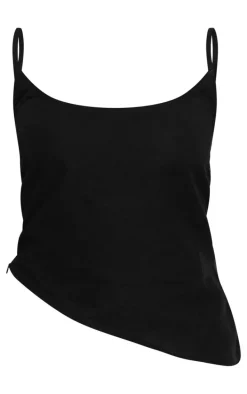 Black Linen Strappy Asymmetric Cami Top