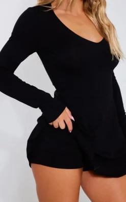 Black Long Sleeve Detail Skort Romper