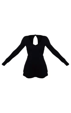Black Long Sleeve Detail Skort Romper