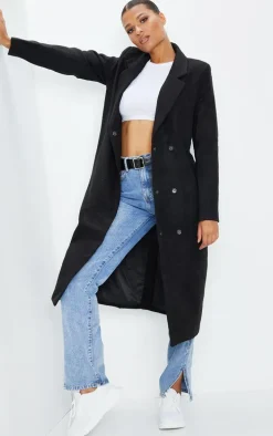 Black Longline Double Breast Coat