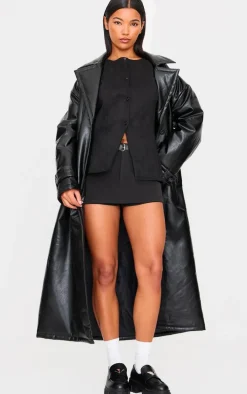 Black Longline Faux Suede Vest