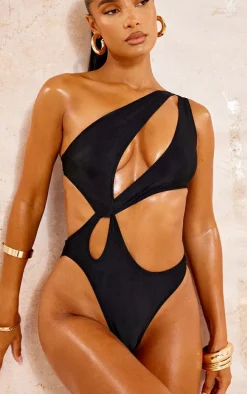 Black Loop One Shoulder Swimsuit