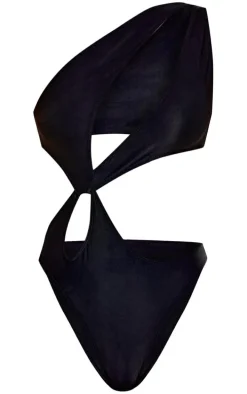 Black Loop One Shoulder Swimsuit
